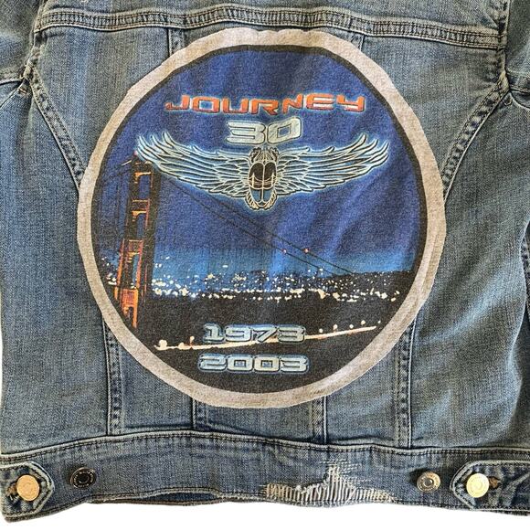 Via Penny Lane Reworked Apparel | Journey Custom Distressed Denim Jacket Size 2 - Picture 9 of 10